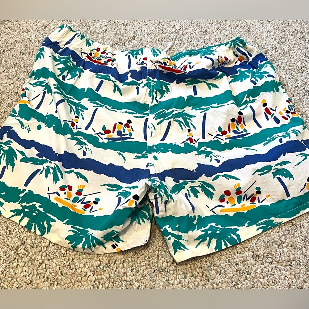 Men’s Vintage Lacoste Izod Swim Trunks Drawstring Waist Pockets 90s size L